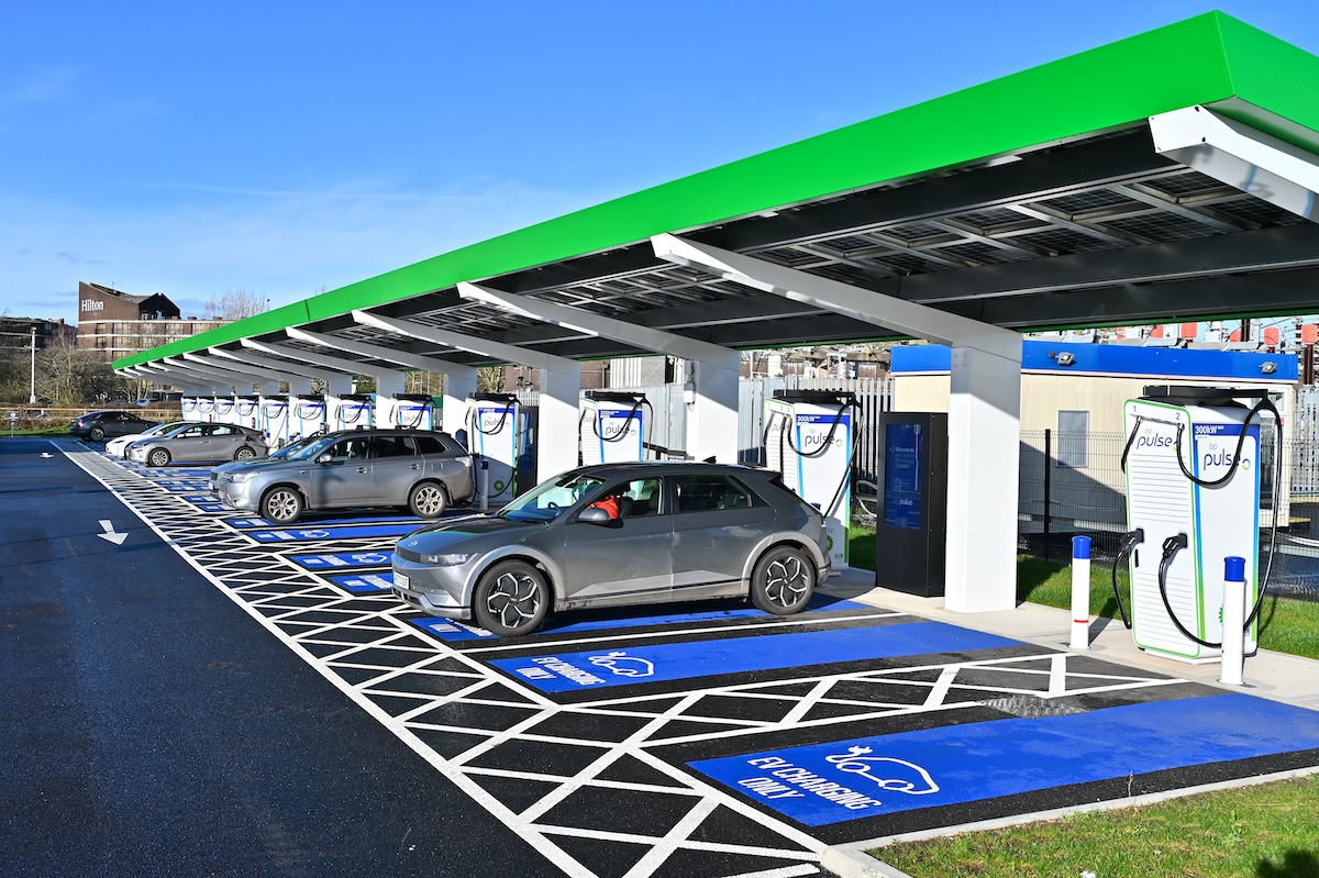 The BP Gigahub Pulse EV electric vehicle charging hub on the National Exhibition Centre campus in Birmingham, UK