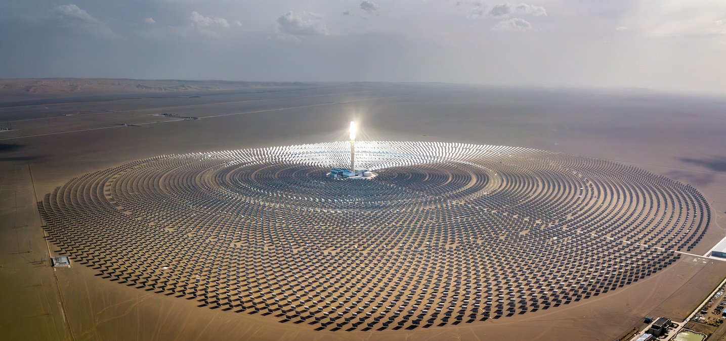 A molten salt tower solar thermal power station near Dunhuang, Gansu, China