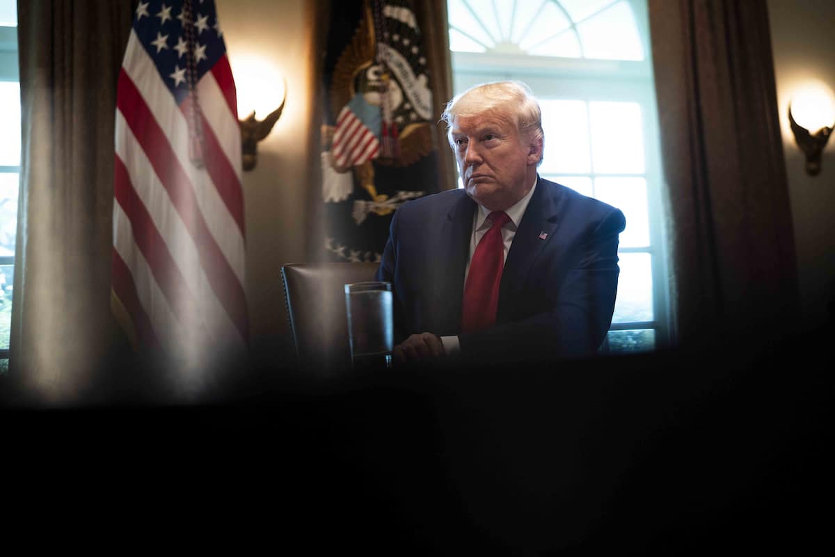 U.S. President Donald Trump listens during a roundtable meeting with energy sector CEOs in the Cabinet Room of the White House in Washington, DC in 2020