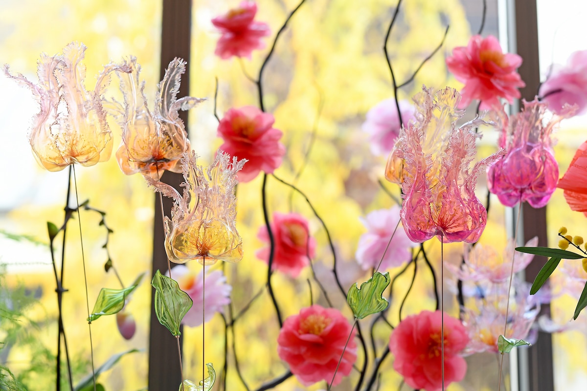 Artificial poppies created from plastic waste by artist William Amor in Paris, France